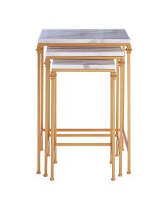 Avantis Marble Top Nest Of 3 Tables With Gold Frame