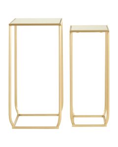 Avantis Square Cuboid Marble Set Of 2 Side Tables With Gold Frame