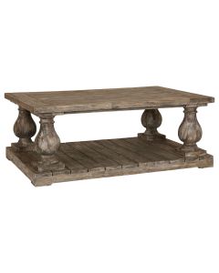 Lovina Wooden Coffee Table In Rustic Teak With Pillars