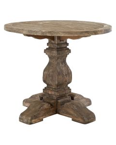 Lovina Pillar Round Wooden Dining Table In Rustic Teak