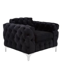 Madina Chesterfield Velvet Upholstered Armchair In Black