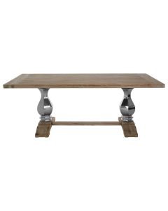 Richmond Pine Wood Dining Table In Whitewash With Metallic Silver Supports