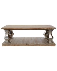 Richmond Pine Wood Coffee Table In Whitewash With Metallic Silver Supports