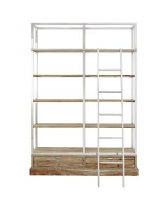 Richmond Wooden Display Unit With Ladder In Brown With Silver Frame