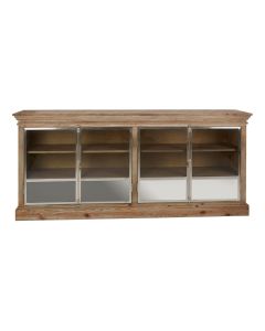 Richmond Wooden TV Stand In Brown With 4 Clear Glass Doors