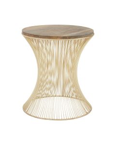 Mahomet Round Wooden Side Table With Gold Metal Frame