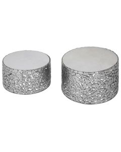 Tarvie Stone Top Set Of 2 Side Tables In Antique Pewter