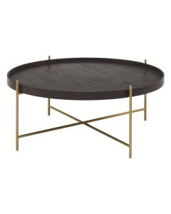 Lino Wooden Coffee Table In Black With Gold Slender Frame