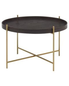 Lino Medium Wooden Side Table In Black With Gold Slender Frame