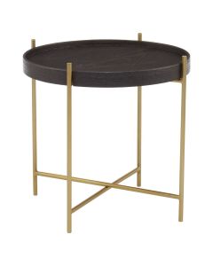 Lino Wooden Side Table In Black With Gold Slender Frame