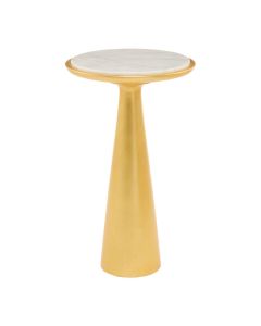 Lino Large White Marble Top Side Table In Gold