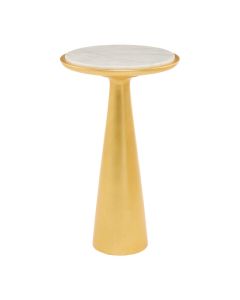 Lino Large White Marble Top Side Table In Gold