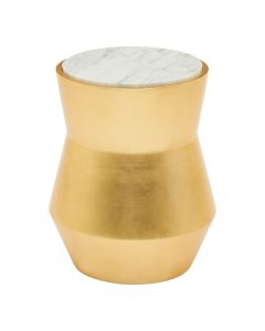 Lino Small White Marble Top Drum Side Table In Gold