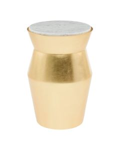 Lino Large White Marble Top Drum Side Table In Gold