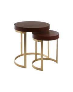 Villi Wooden Nest Of 2 Tables In Walnut With Gold Metal Legs