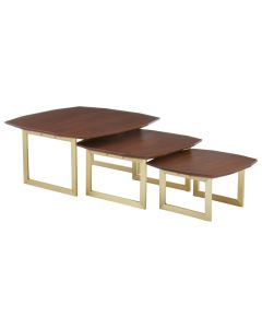 Villi Wooden Nest Of 3 Tables In Walnut With Gold Metal Legs