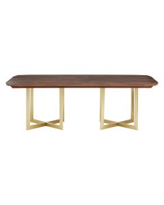 Villi Wooden Dining Table In Walnut With Gold Metal Legs