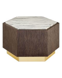 Villi Small Marble Top Side Table In Brown With Gold Metal Base