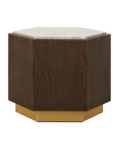 Villi Large Marble Top Side Table In Brown With Gold Metal Base