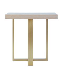 Villi Wooden Side Table In Natural With Gold Metal Frame