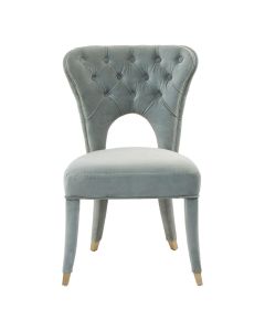 Villi Velvet Feature Bedroom Chair In Blue With Wooden Legs