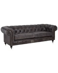 Victor Genuine Leather 3 Seater Sofa In Dark Grey With Birchwood Legs
