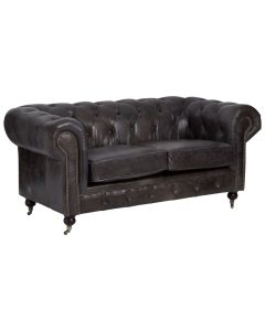 Victor Genuine Leather 2 Seater Sofa In Dark Grey With Birchwood Legs