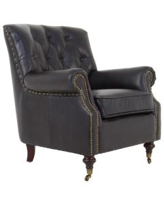 Victor Faux Leather Armchair In Black With Wooden Legs