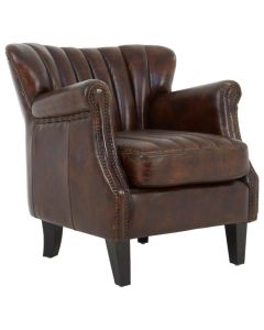 Victor Winged Leather Armchair In Brown With Black Legs