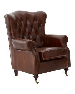 Victor Faux Leather Scroll Armchair In Brown With Walnut Legs