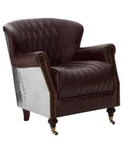 Victor Faux Leather Armchair In Dark Brown With Silver Back