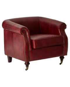 Victor Faux Leather Armchair In Red With Wooden Legs