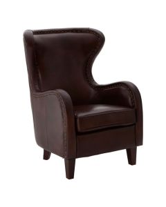 Victor Faux Leather Armchair In Dark Brown With Wooden Legs