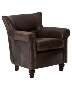 Victor Leather Scroll Armchair In Dark Grey With Wooden Legs