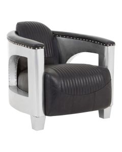 Victor Faux Leather Sofa Armchair In Black With Silver Metal Frame