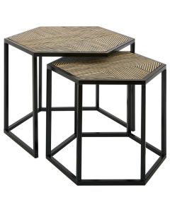 Balint Bamboo Set Of 2 Side Tables In Natural With Black Metal Frame