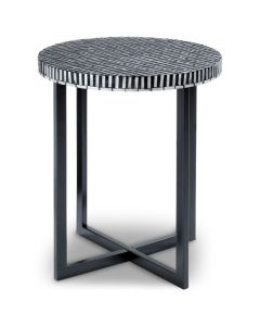 Benito Round Wooden Side Table In Black And White Tones