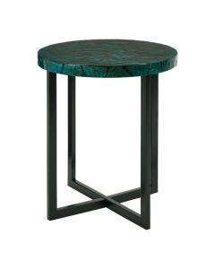 Banjo Round Wooden Side Table In Teal With Black Metal Frame