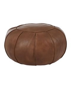 Bodmin Round Tactile Leather Upholstered Pouffe In Brown