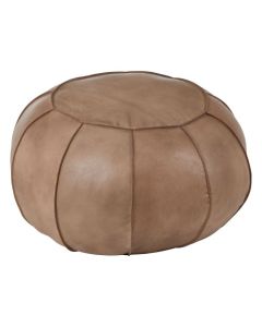 Bodmin Round Tactile Leather Upholstered Pouffe In Grey