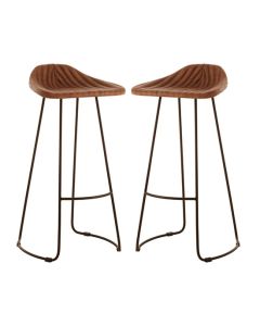 Bodmin Brown Faux Leather Bar Stools In Pair