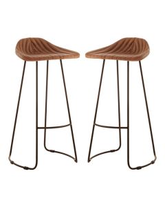 Bodmin Light Brown Faux Leather Bar Stools In Pair