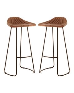 Bodmin Light Brown Faux Leather Bar Stools In Pair