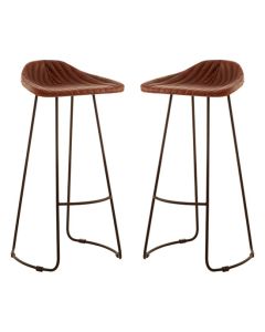 Bodmin Tan Faux Leather Bar Stools In Pair