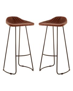 Bodmin Tan Faux Leather Bar Stools In Pair