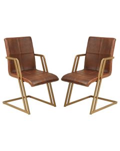 Bodmin Tan Faux Leather Dining Chairs With Angular Iron Legs In Pair