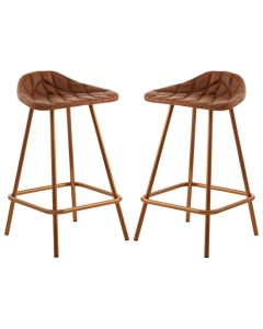 Bodmin Brown Faux Leather Bar Stools With Brass Legs In Pair