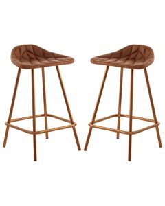 Bodmin Brown Faux Leather Bar Stools With Brass Legs In Pair