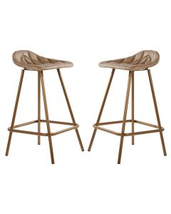 Bodmin Grey Faux Leather Bar Stools With Brass Legs In Pair