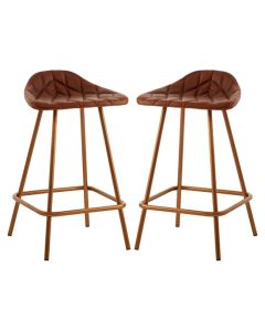 Bodmin Tan Faux Leather Bar Stools With Brass Legs In Pair